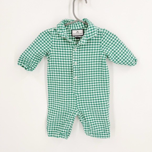 Green and White Gingham Footies One Piece - Picture 1 of 3